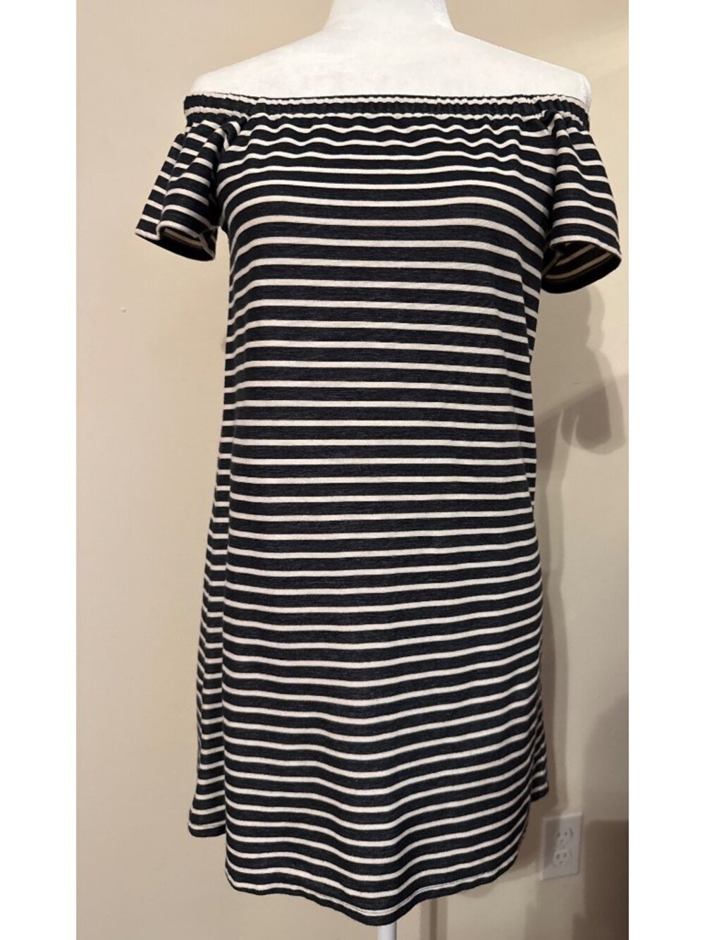 Madewell Melody Off-the-shoulder Horizontal Stripes Shift Summer Dress Size XXS